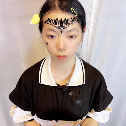 Topz Black Face Jewels Stick-On Festival Accessories - Halloween Angel Wing Rhinestones Sticker, Self-Adhesive Body Gems Jewelry for Party (Black)