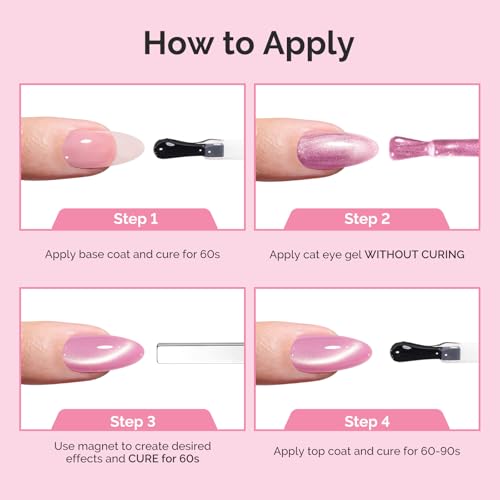 Pink Gem Cat Eye Gel Nail Polish Set - 6 Colors with Magnet, UV Long-Lasting Manicure