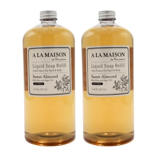 A LA MAISON Sweet Almond Natural Hand Wash Made with Essential Oils - Biodegradable, Plant-Based, Vegan, Cruelty-Free (33.8 Fl Oz Refill, 2 Pack)