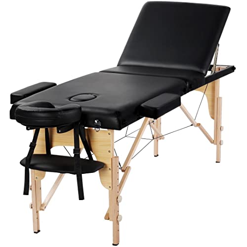 Yaheetech Portable Massage Table Folding Spa Bed Black