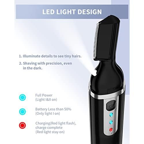 Eyebrow Trimmer, Electric Eyebrow Razor for Women Men, Rechargeable Painless LED Light Facial Hair Shaver Remover with Rinseable Blade for Face Lips Neck Leg