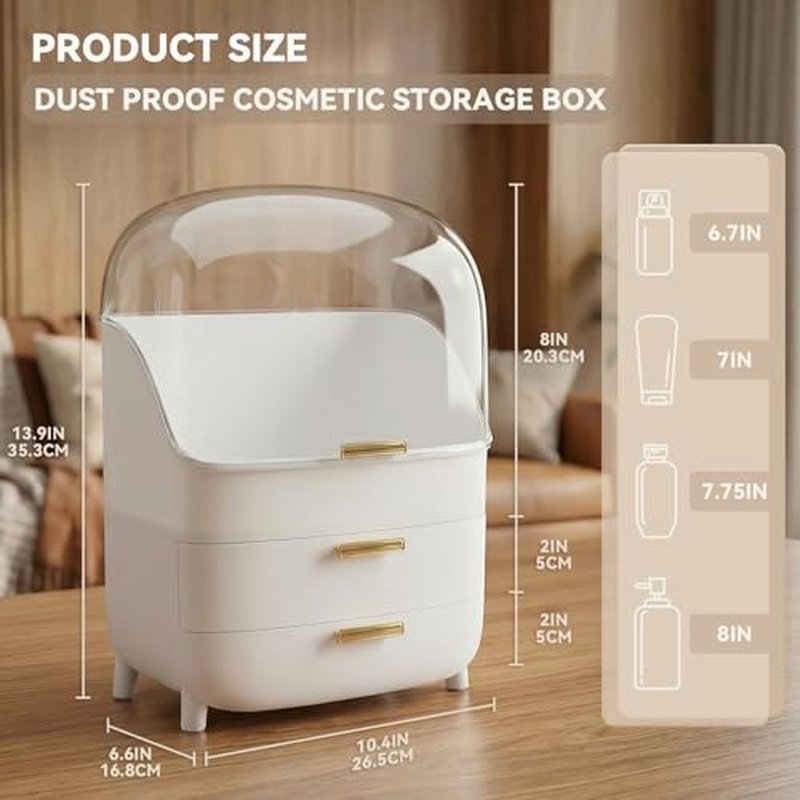 3-Tier Makeup Organizer with Drawers & Dustproof Lid