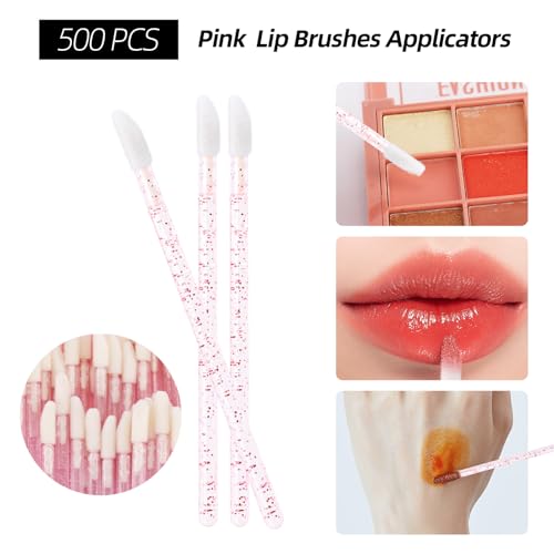 1500 PCS Eyelash Extension Supplies Kit, 500 Spoolies Mascara Wands 500 Lip Brushes 500 Micro Swabs Pink, Disposable Eyelash Brushes Makeup Applicator Tool with 3 Reusable Containers