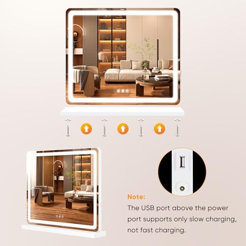 Sweetcrispy 19"x22" Dimmable LED Vanity Mirror with USB Charging
