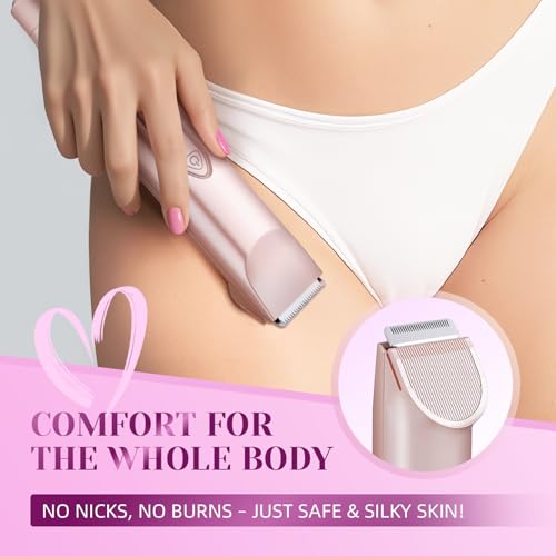 Bikini Trimmer for Women£¬3 in 1 Electric Razor with Ceramic Blades, IPX7 Waterproof, USB Rechargeable, Painless Hair Removal for Face£¬Body£¬Bikini Area, Travel Grooming Kit (Rose Gold)