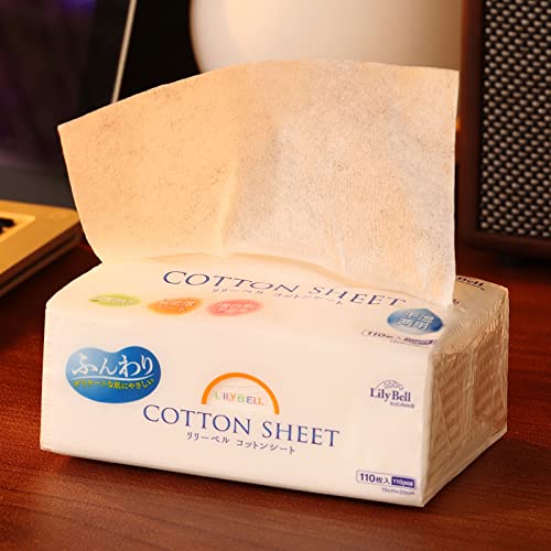 Lily Bell Soft Dry Wipes Cotton Tissue Disposable Face Towel (110 Count) 100% Cotton Wipes Cotton Facial Tissues for Sensitive Skin Facial Towels Disposable, Lint-Free, Dry and Wet Use