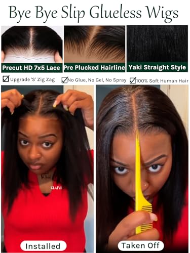 KLAIYI Yaki Straight Bob Wig - 12 Inch Glueless Lace Front