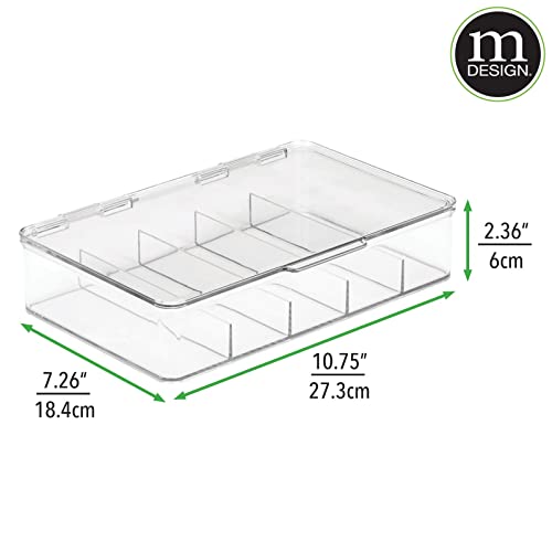 mDesign Plastic Divided Stackable Hair, Makeup & Jewelry Organizer Box with Hinge Lid for Bathroom Vanity Countertop - 5 Sections - Stores Hair Clips, Barrettes - Ligne Collection - 2 Pack - Clear