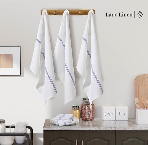 LANE LINEN Kitchen Towels Bulk Set - 100% Pure Cotton Dish Towels for Kitchen, Super Absorbent Kitchen Hand Towel, Blue Tea Towels, Soft & Durable Dish Cloths, Pack of 48 – 15”x25”, Blue Stripe