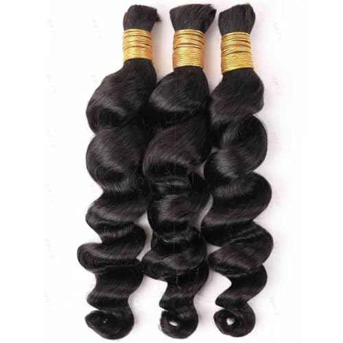 Human Braiding Hair for Boho Braids Loose Deep Wave Bulk Human Hair Knotless 100% Unprocessed Brazilian Virgin Hair Extensions for Braiding Curly Water Wave 1 Bundle No Weft 100g 24inch Natural Black
