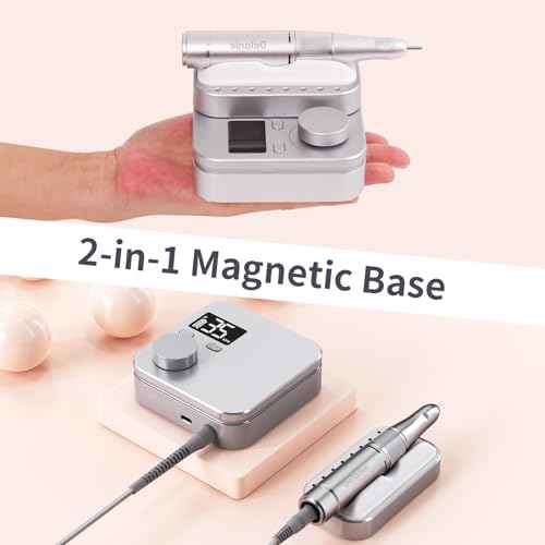 Delanie Electric Nail Drill Machine 35000 RPM, E File for Nails Professional with Magnetic Handpiece Holder, Rechargeable Electric Nail File with 7 bits & 36 Sanding Bands for Manicure Pedicure