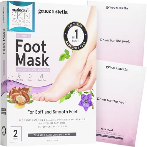 grace & stella Award-Winning Foot Peel Mask (2 Pairs, Lavender) - Foot Peeling Mask with Aloe Vera - Moisturizing Foot Mask for Dry Cracked Feet - Foot Exfoliator for Baby Soft Feet