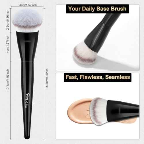 START MAKERS Contoured Foundation Brush, Large Angled Kabuki Makeup Brush for Liquid, Powder, Cream & Stick Foundation Bronzer Contour, Professional Makeup Application Tool for Blending Buffing, Black