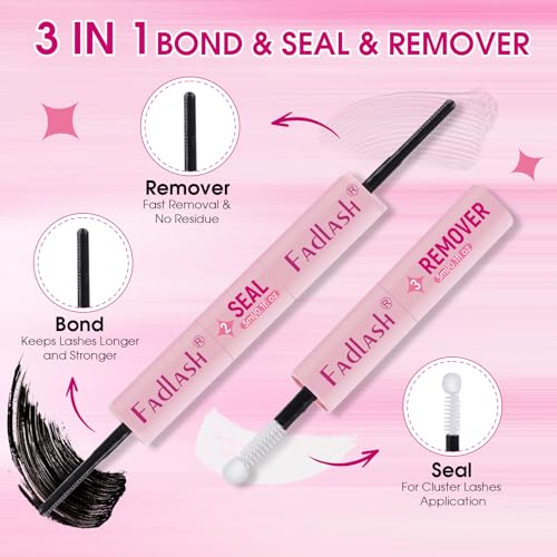 FADLASH 3 in 1 Lash Bond & Seal Remover Set for Cluster Lashes - Gentle, Waterproof, 72H Hold