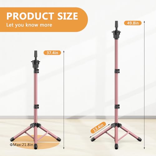 Pink Adjustable Wig Head Stand 50 Inch Tripod for Salon & Styling