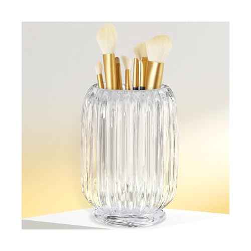 Makeup Brush Holder, Thick Glass Makeup Brush Organizer Cup, 4.8" Tall for Vanity Hair Brush Holder Brushes Storage, Makeup Brush Holder Organizer organizador de brochas de maquillaje Crystal Clear