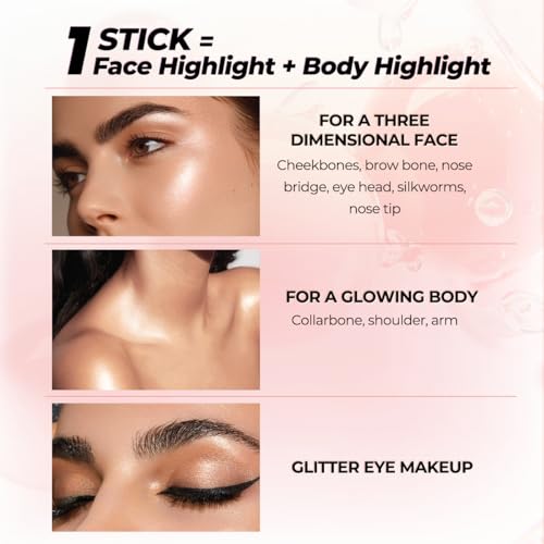 SACE LADY Jelly Highlighter Stick, Face Glow Sticks with Watery Radiant Finish, Easy Blend & Long Lasting, Multi-Use Cream Highlighter Makeup 3 Colors