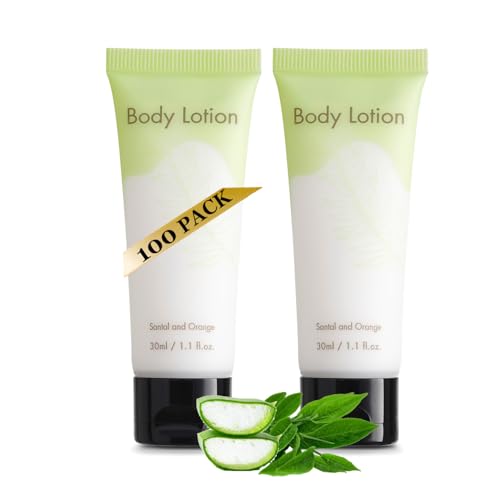 Leak-Proof Travel Size Body Lotion 1.1 Fl.oz/ 30 ml Each 100PCS Bulk Pack Hotel Body Lotion Santal and Orange Scent Amenities and Toiletries for Hospitality