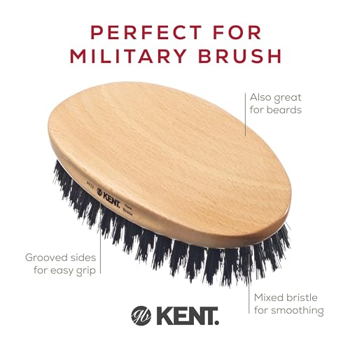 Kent PF22 Oval Black Military Brush - Boar and Nylon Bristle Mix for Men's Grooming, 360 Wave, and Facial Care. Made in England