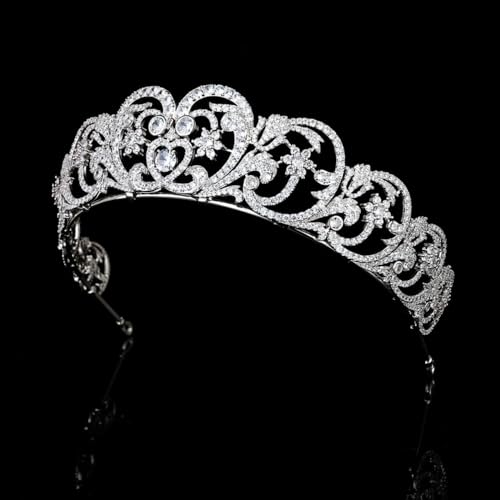 QXMYOO Princess Pearl Crowns Cubic Zirconia Queen Tiaras for Bride Headdress Vintage Birthday Prom Pageant Wedding Tiaras and Crowns Silver Crystal Bridal Hair Accessories