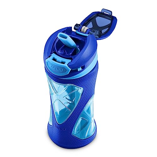 ZULU Torque 16oz Plastic Kids Water Bottle with Silicone Sleeve and Leak-Proof Locking Flip Lid and Soft Touch Carry Loop for School Backpack, Lunchbox, Outdoor Sports, Dishwasher Safe, Mojo Blue