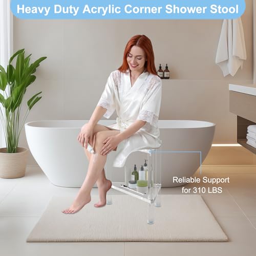 Acrylic Corner Shower Stool for Shaving Legs, Heavy Duty Shower Foot Stool for Inside Shower, Acrylic Corner Shower Bench Shower Shaving Foot Rest for Shaving Legs, Shower Step Corner Stool
