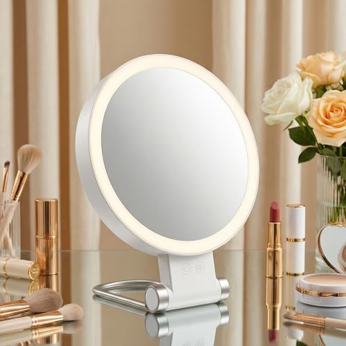 SANYCASA Lighted Makeup Mirror - 1X/30X Magnifying, Rechargeable, 3 Color Adjustable LED