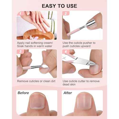 Cuticle Trimmer with Cuticle Pusher and Nail Clipper - 4 PCS Cuticle Cutter Nipper Remover Pedicure Manicure Tools, Professional Stainless Steel Dead Skin Clipper for Fingernails Toenails Pink