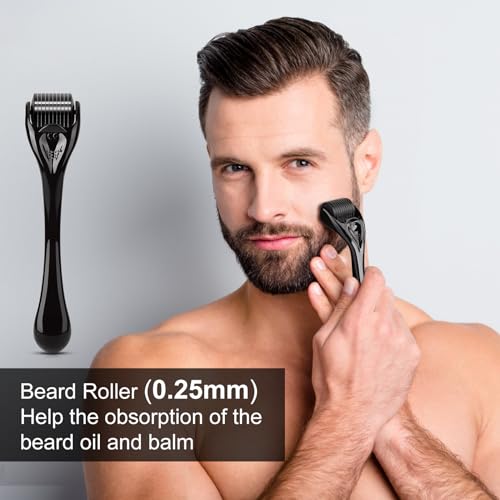 MALE GOD Beard Growth Kit, Beard Kit w/Upgraded Beard Growth Oil - Biotin and Batana Oil, Beard Growth Balm, Beard Massager for Spot/Patchy Beard, Birthday Gifts for Him Boyfriend Husband
