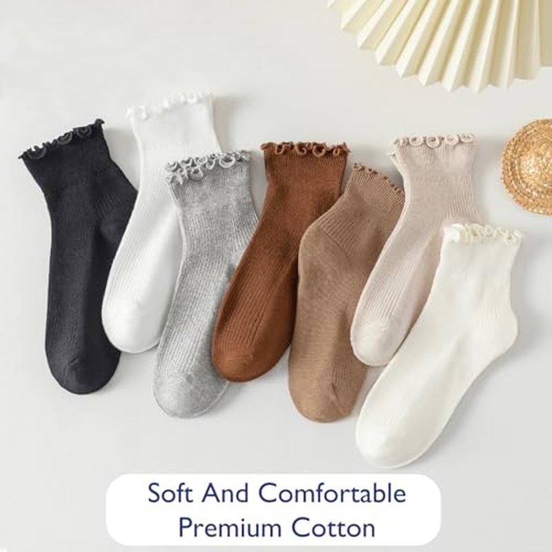 Hstyle 6 Pairs Cute Ruffle Ankle Socks for Women