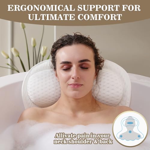 Ergonomic Bath Pillow with 4D Air Mesh & Suction Cups