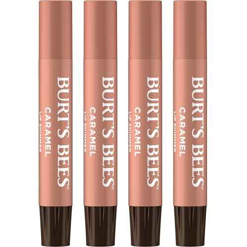 Burt's Bees Shimmer Lip Tint Set, Tinted Lip Balm Stick, Moisturizing for All Day Hydration with Natural Origin Glowy Pigmented Finish & Buildable Color, Caramel (4-Pack)