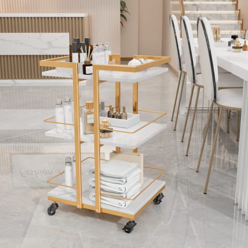 Gold Salon Rolling Cart with 3 Shelves & Lockable Wheels