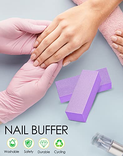 Maryton Nail Buffer Block - Purple 5 Count Medium/Fine Grit 100/180 for Acrylic & Gel Nails - 3 Way Manicure Pedicure Buffers