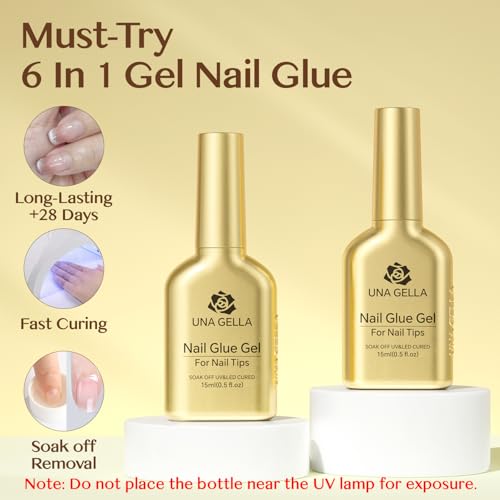 UNA GELLA 6 in 1 Gel Nail Glue for Acrylic Nails - 2Pcs 15ml