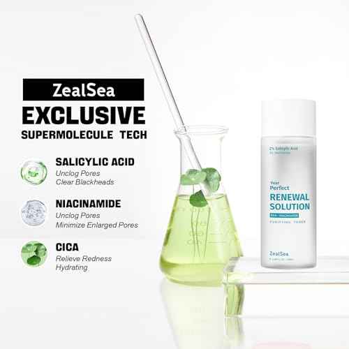 Salicylic Acid Toner, Blackhead Remover, BHA Liquid Exfoliant (CICA, 3.38OZ, Travel Size), ZealSea Pore Minimizer for Face, Gentle Alcohol Free BHA Toner for All Skin with Niacinamide, Redness Relief
