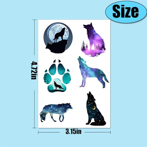 Galaxy Wolf Temporary Tattoo Stickers - 20 Sheets (120 Designs)