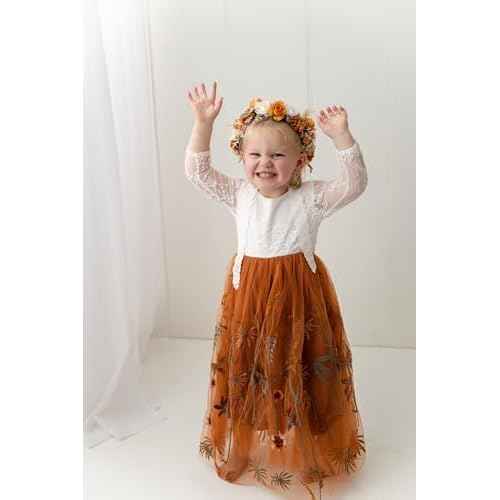 Burnt Orange Flower Crown for Girls Autumn Wedding Floral Holo Hair Headpiece Bridal Fall Wreath Young Bridemaid Crown Garland Photo Prop Headband
