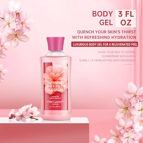 Bath and Body Gift Set ? Japanese Cherry Blossom, Travel-Size Spa Kit with Gel, Lotion, Mist & Natural Extracts, Ideal for Birthday, Mother's Day & Christmas Gifts