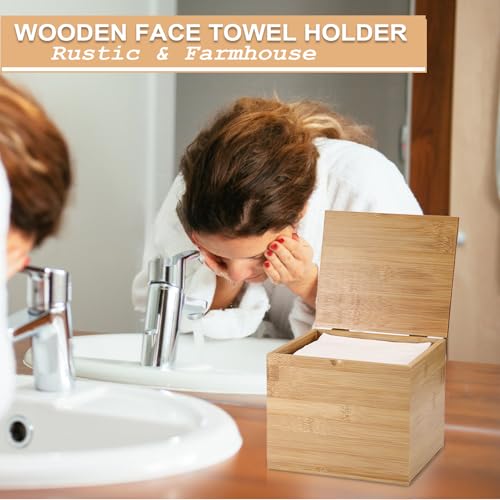 Bamboo Face Towel Holder with Lid - Bathroom Storage Box