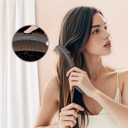 Dandruff Comb, Stainless Steel Fine Tooth Lice/Flea/Psoriasis Comb, Scalp Oil Buildup Removal Wide Hollow Tooth Button Hairbrush for Scalp Massage Care for Man Women and Kids (Brown)