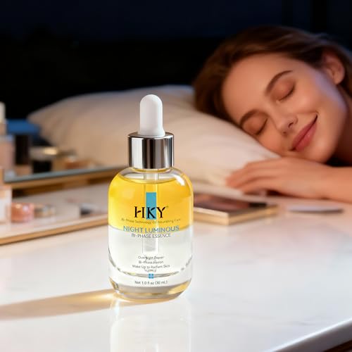 HKY Night Luminous Bi-Phase Essence - Probiotic Face Serum with Lactobacillus & Centella - Overnight Repair Ampoule for Glowing Skin - Hydrating Oil-Infused Formula for Dry & Dull Skin
