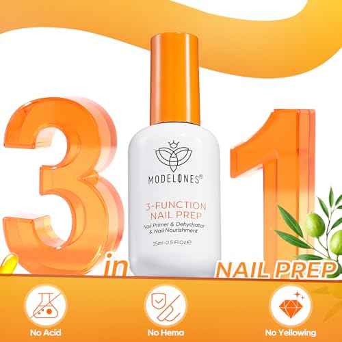 modelones Nail Dehydrator and Primer, 3-in-One HEMA-Free Nourishing Prep for Acrylic & Gel Nails, Supports Growth