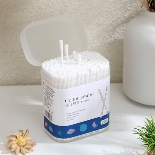 200 Count Double-Ended Cotton Ear Swabs for Gentle Cleaning