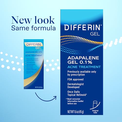 Differin Acne Treatment Gel, 180 Day Supply, Retinoid Treatment for Face with 0.1% Adapalene, Gentle Skin Care for Acne Prone Sensitive Skin, 45g Tube, Pack of 2