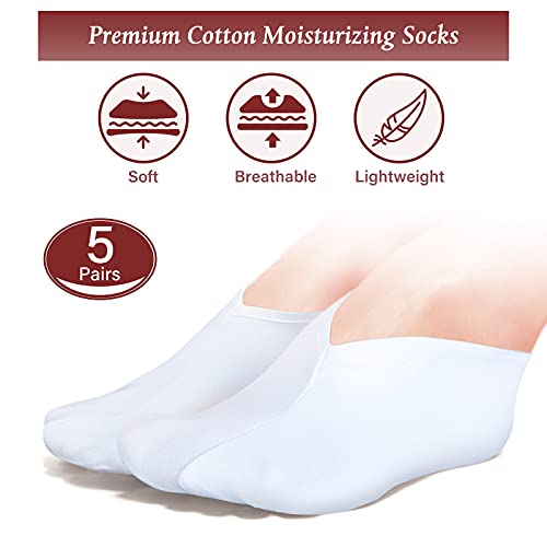 Moisturizing Spa Socks for Dry Feet, 5 Pairs Cotton Overnight