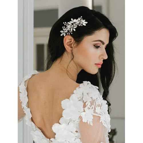 SWEETV Bride Silver Wedding Comb with Crystal Rhinestone Bridal Sparkly Gem Piece for Women and Girls