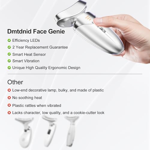 Red Light Beauty Device for Face and Neck, Based on High-end Red and Blue LED Light, Facial Cold and Hot, Vibration Technology, 3 Color Led Face and Neck Beauty Device for Home Use, Pearly White