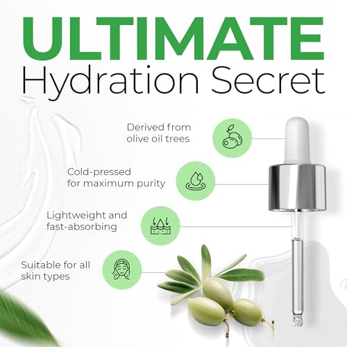 Squalane Oil for Face - 100% Pure Organic Squalane Moisturizer - Plant Natural Facial Oil - Nourishment Hydrating Face Oil - Vegan - Non-comedogenic