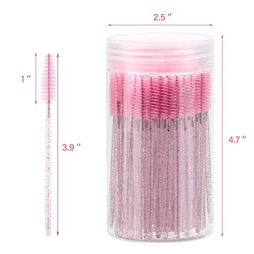 Pink Disposable Mascara Wands 100 Pcs with Reusable Container – Eyelash Extension & Makeup Brush
